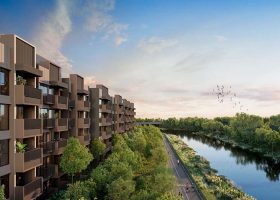 花柏水岸（Faber Residence）低密度河畔住宅外观效果图，位于新加坡第 5 区 Clementi Faber Walk，5 层低楼设计，主打家庭自住与安静生活环境
