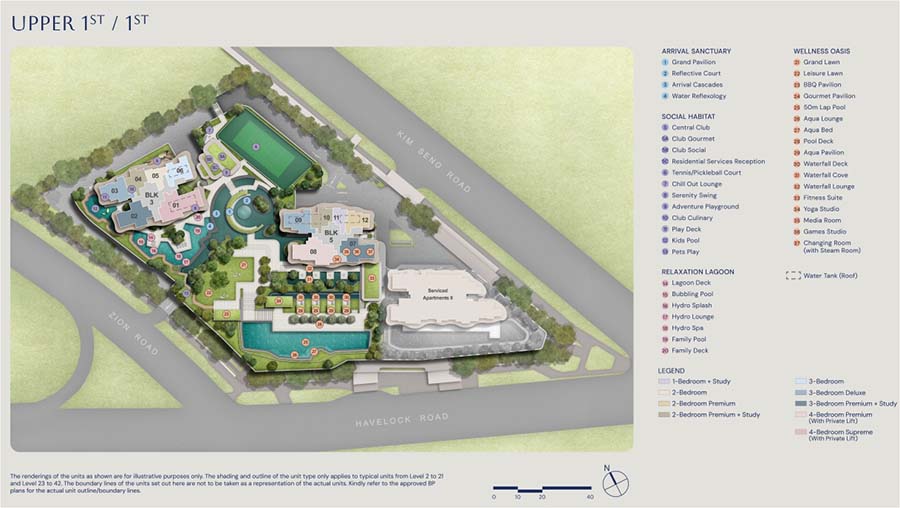 Zyon Grand（卓悦峰）设施平面图，展示高密度城市住宅项目内的共享设施与公共空间布局。