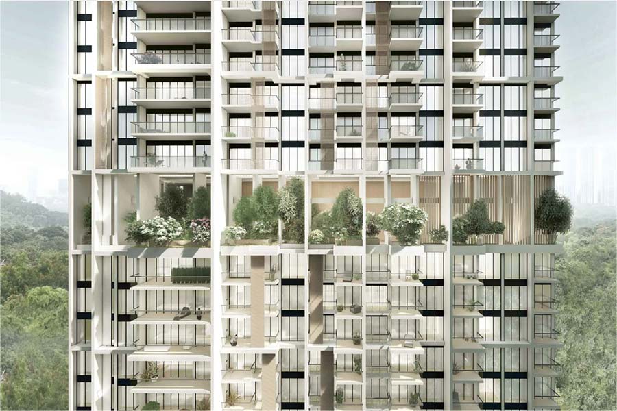 Singapore skyline with modern residential condominiums, illustrating pricing trends in the new launch condo market