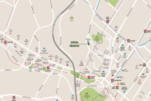 Sophia Meadow 位于索菲亚路 132 号的位置示意图，展示其坐落于 Mount Sophia 高地、邻近市中心但保持安静居住氛围的区位特点