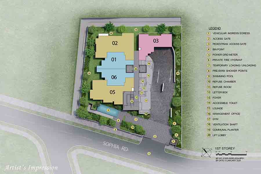 Sophia Meadow 总平面图 展示泳池 健身房 公共空间与低密度住宅布局