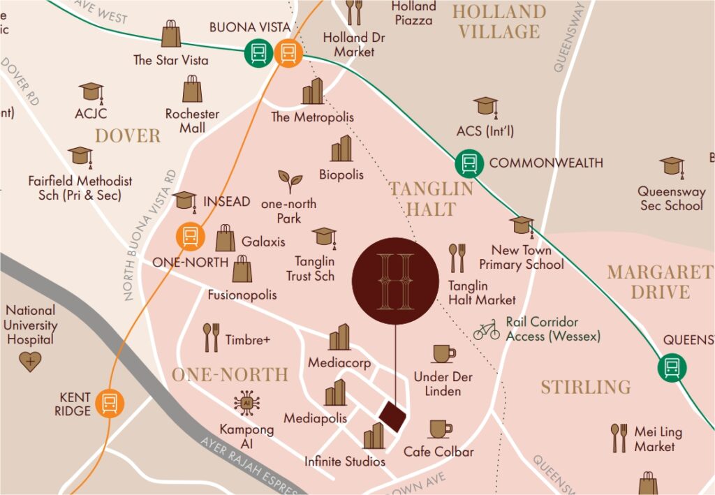 Hudson Place Residences 位置图 one-north Media Circle Queenstown 周边设施与地铁分布