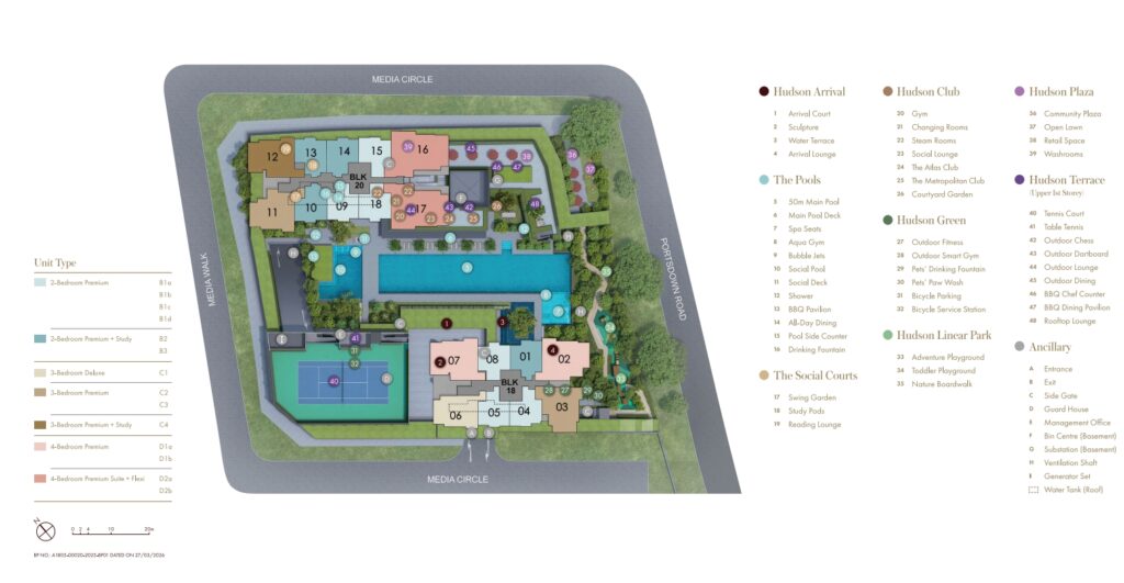 Hudson Place Residences 总平面图与设施布局 Media Circle Queenstown 项目规划