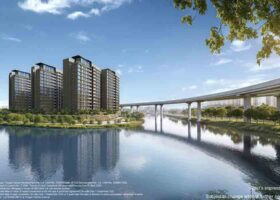 Tengah Garden Residences artist impression beside Hong Kah MRT on the Jurong Region Line in Singapore's Tengah Forest Town
