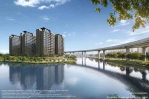Tengah Garden Residences artist impression beside Hong Kah MRT on the Jurong Region Line in Singapore's Tengah Forest Town