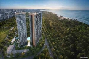 Vela Bay facade artist impression showing modern coastal condominium design near Bayshore MRT and East Coast Park Singapore